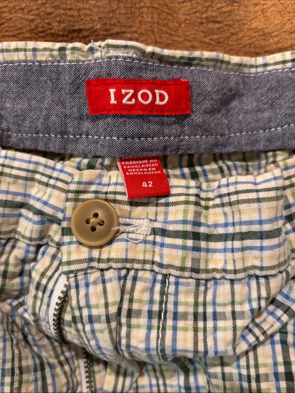 Izod Green, Blue & White Plaid Cotton Shorts